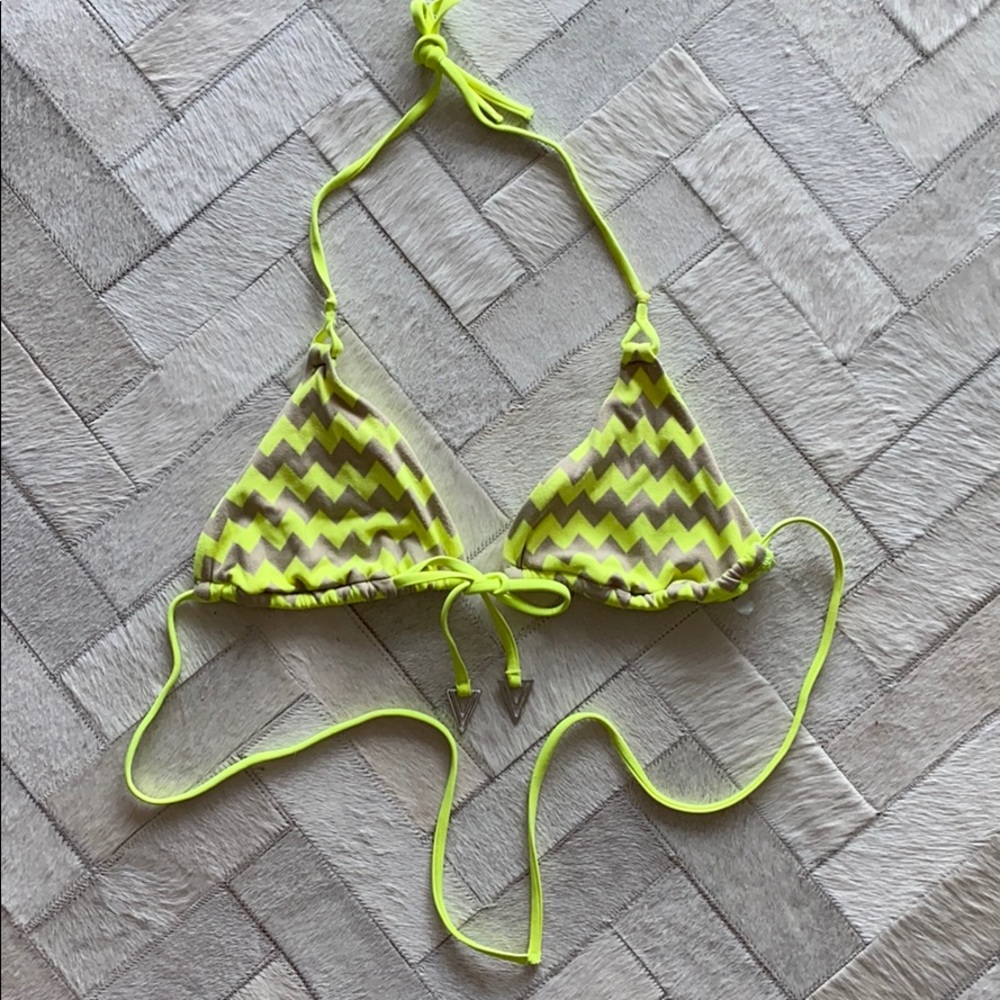 Neon Green + Silver Zig-Zag Bikini Top